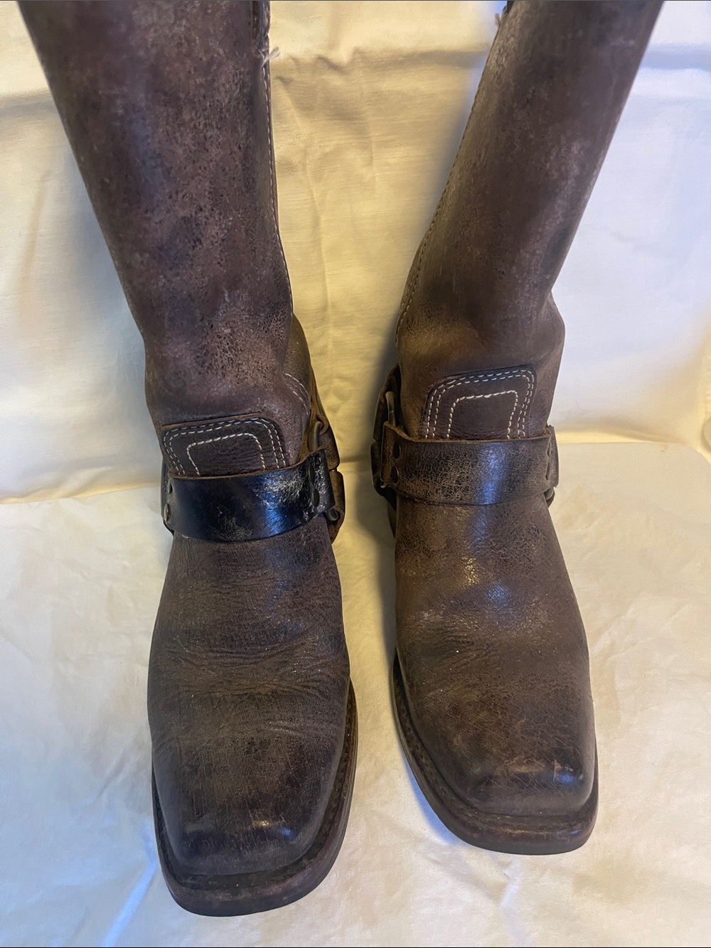 Frye Brown Leather Harness Heeled Boots - Picture 5 of 11